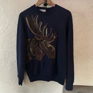 Vintage Crewneck Sweater Hand Painted Moose Print